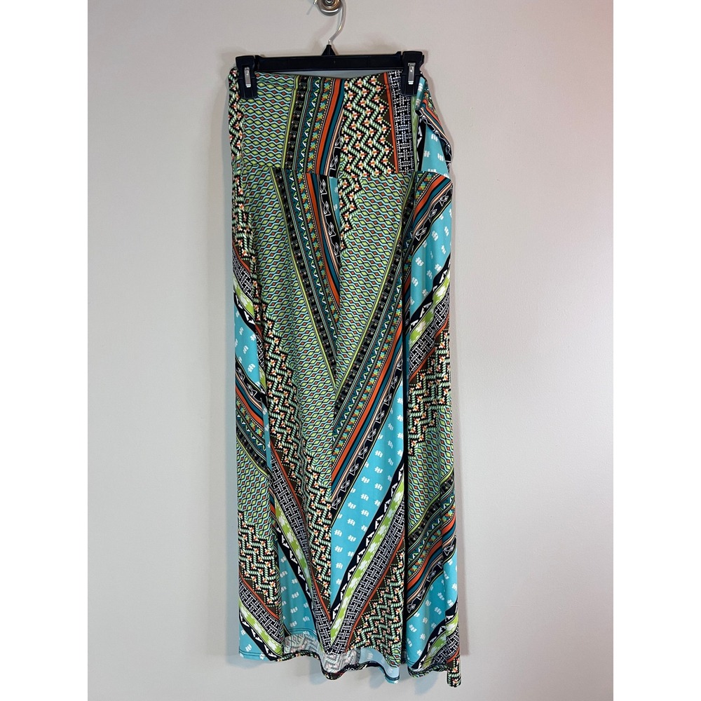 Sunny Leigh Multi Color Geometric Tribal Print Maxi Skirt Size L NWT SB316061